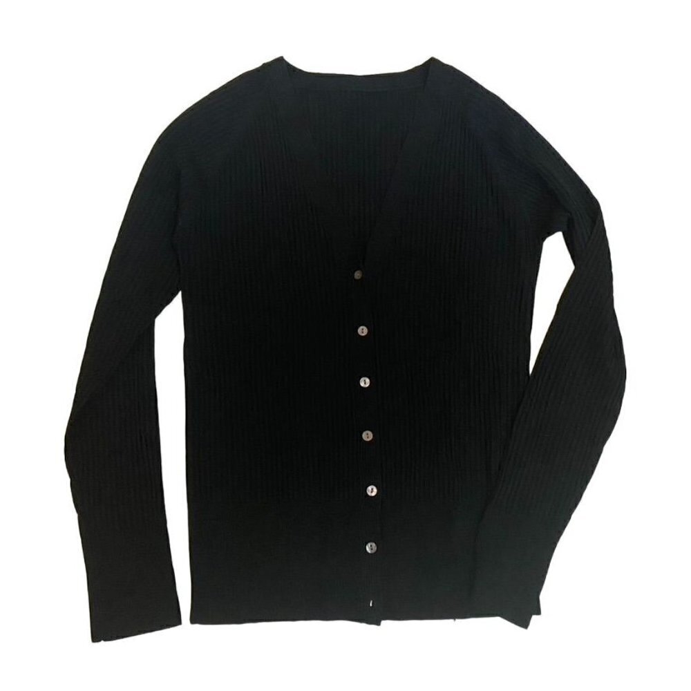 Ribbed Black Cardigan Slim Fit Button Front Closure Sz Small  (B22)
